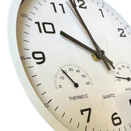 Годинник настінний Timelike™ (25 см) з термометром та гігрометром M-02-W білий, фото 3