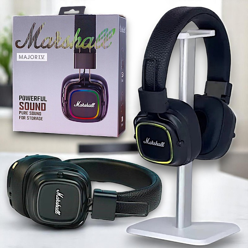 Бездротові навушники Marshall Major IV RGB з підсвіткою, Bluetooth, мікрофоном, чорні