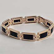 Браслет золотий на руку масивний з прямокутними чорними фіанітами 20 см