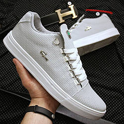 Чоловічі кросівки Lacoste Lite Grey Світло Сірі Кеди Лакоста літні прогумована шкіра текстиль