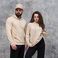 Базове худі двошарове на осінь-весну з капюшоном худі бежеве унісекс, полегшена демісезонна кофта худі толстовка