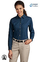 Женская джинсовая рубашка Port and Company® (из США) с длинным рукавом (XS)
