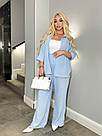Костюм жіночий ЛІТНІЙ ЖАТКА 2-ка СОРОЧКА+ШТАНИ БАТАЛ р.48-58 БЛАКИТНИЙ 032, фото 3