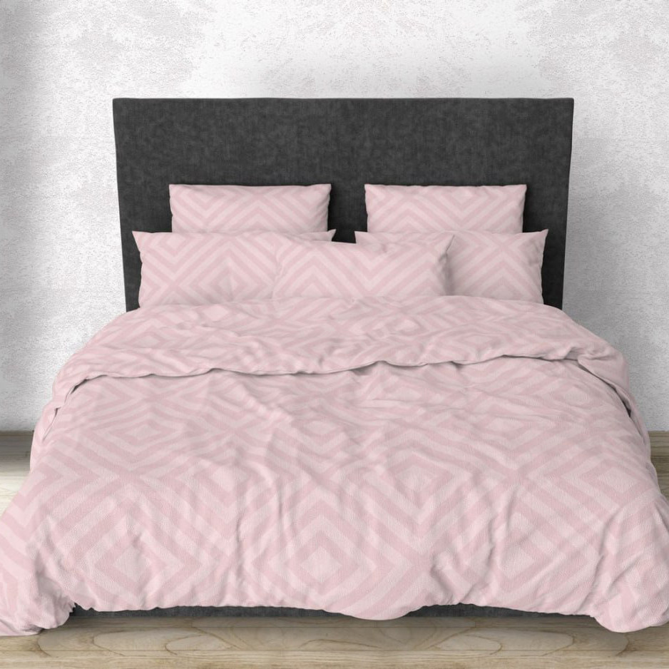 Світло рожева однотонна тканина 220см з геометричним малюнком для постільної білизни Бязь Gold Luх, рулон 50 м, Пакистан