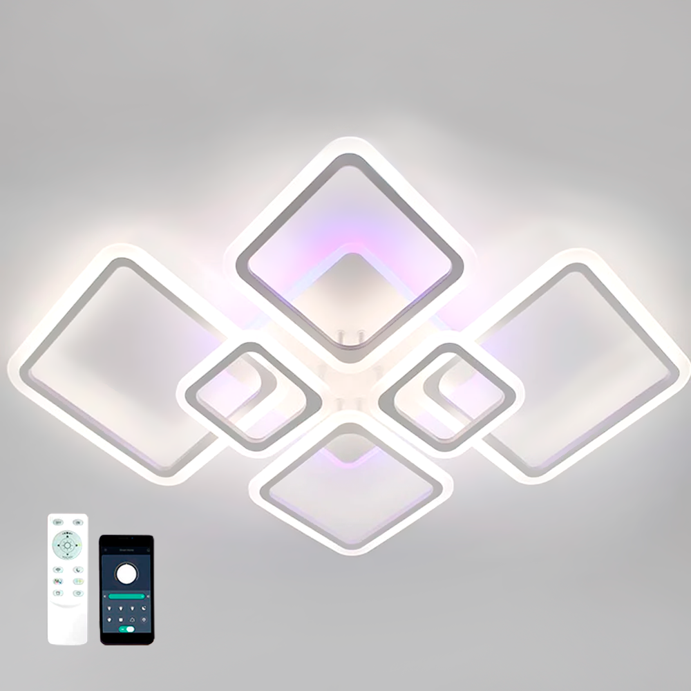 Керована світлодіодна LED люстра OVAL RGB 120W 7S біла WHITE Esllse з пультом і додатком для смартфону APP 960x750x110мм, фото 1