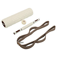 Набір для йоги 4в1: ролер-масажер-палка, масажний м'яч для МФР, стрічка-стропа BLOOM