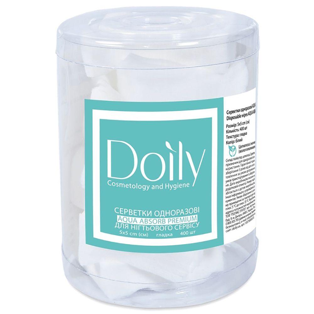 Серветки безворсові в тубусі Doily Aqua Absorb, 5х5 см, целюлоза, білі, 400 шт