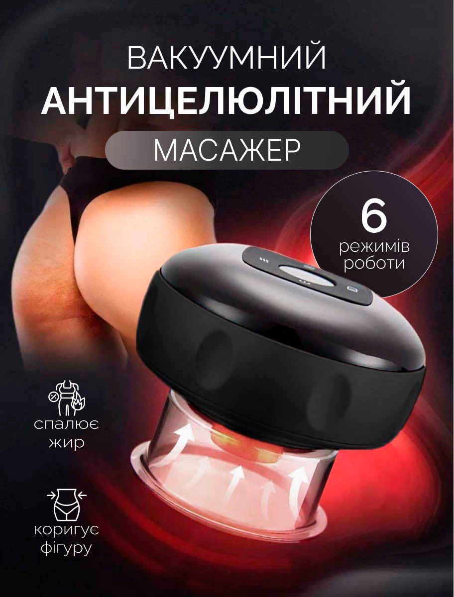 Вакуумний антицелюлітний масажер з підігрівом, масажна антицелюлітна банка black, фото 1