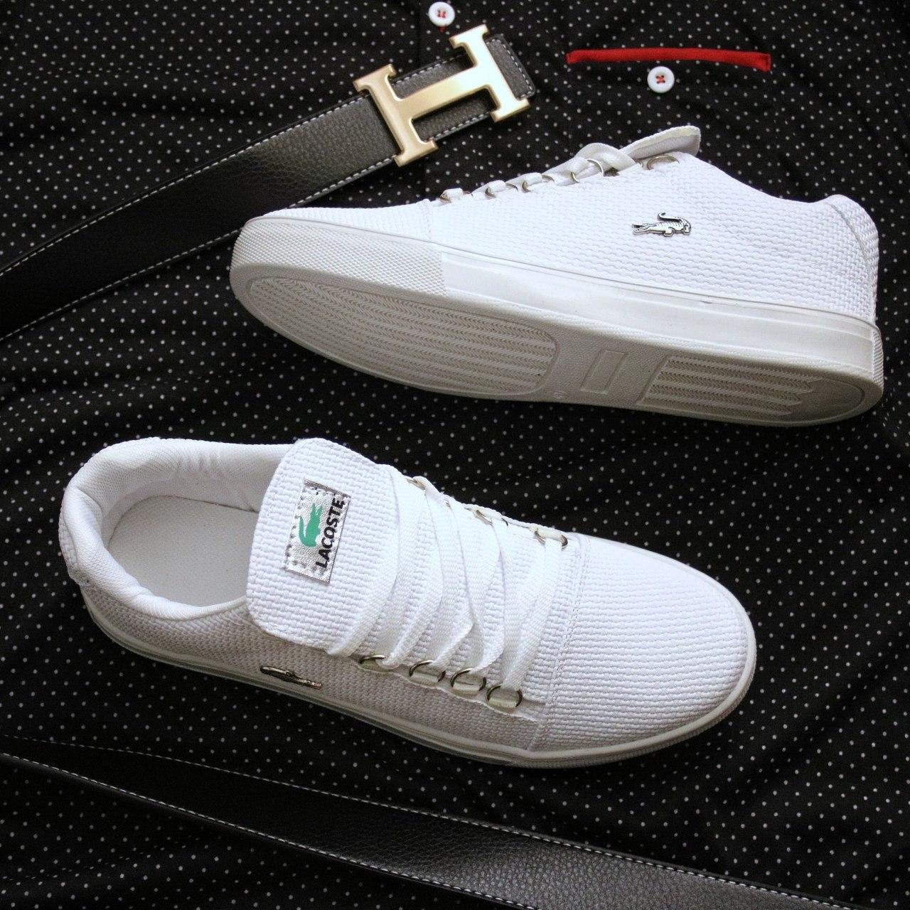 Чоловічі кросівки Lacoste White Білі Кеди Лакоста літні прогумована шкіра текстиль