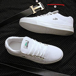 Чоловічі кросівки Lacoste White Білі Кеди Лакоста літні прогумована шкіра текстиль