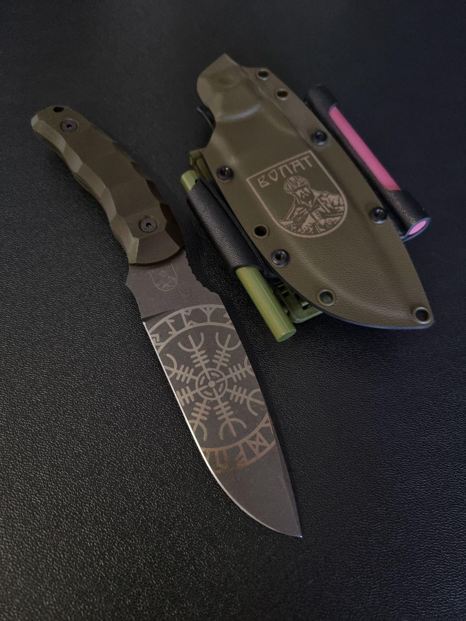 Ніж ручної роботи воїн з гравіюванням, фото 1