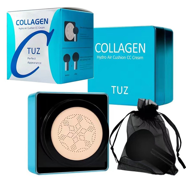 Тональний крем-кушон для обличчя зі спонжем TUZ Collagen Hydro Air Cushion CC Cream, №1