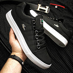 Чоловічі кросівки Lacoste Black White чорно-білі Кеди Лакоста літні прогумована шкіра текстиль