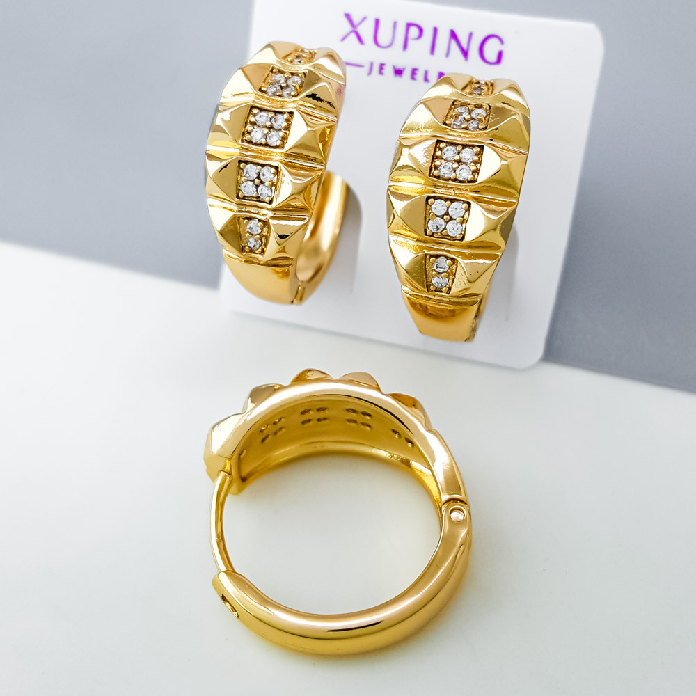 Сережки Рельєфний Овал з камінням, медсплав Xuping позолота 18K
