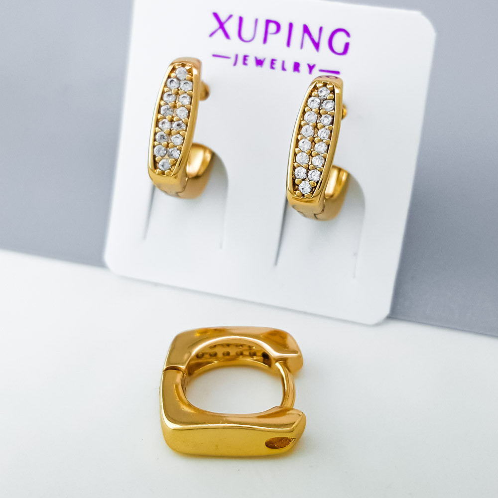Сережки Класика, інкрустація цирконієм, медсплав Xuping позолота 18K, фото 1