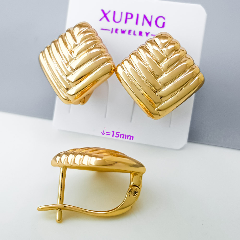 Сережки Рельєфний Ромб, без каменів, англ.замок, Xuping позолота 18K