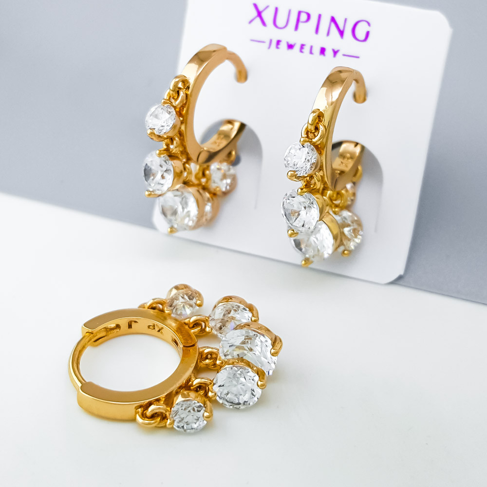 Сережки Дощик зі вставкою цирконію, Xuping позолота 18K
