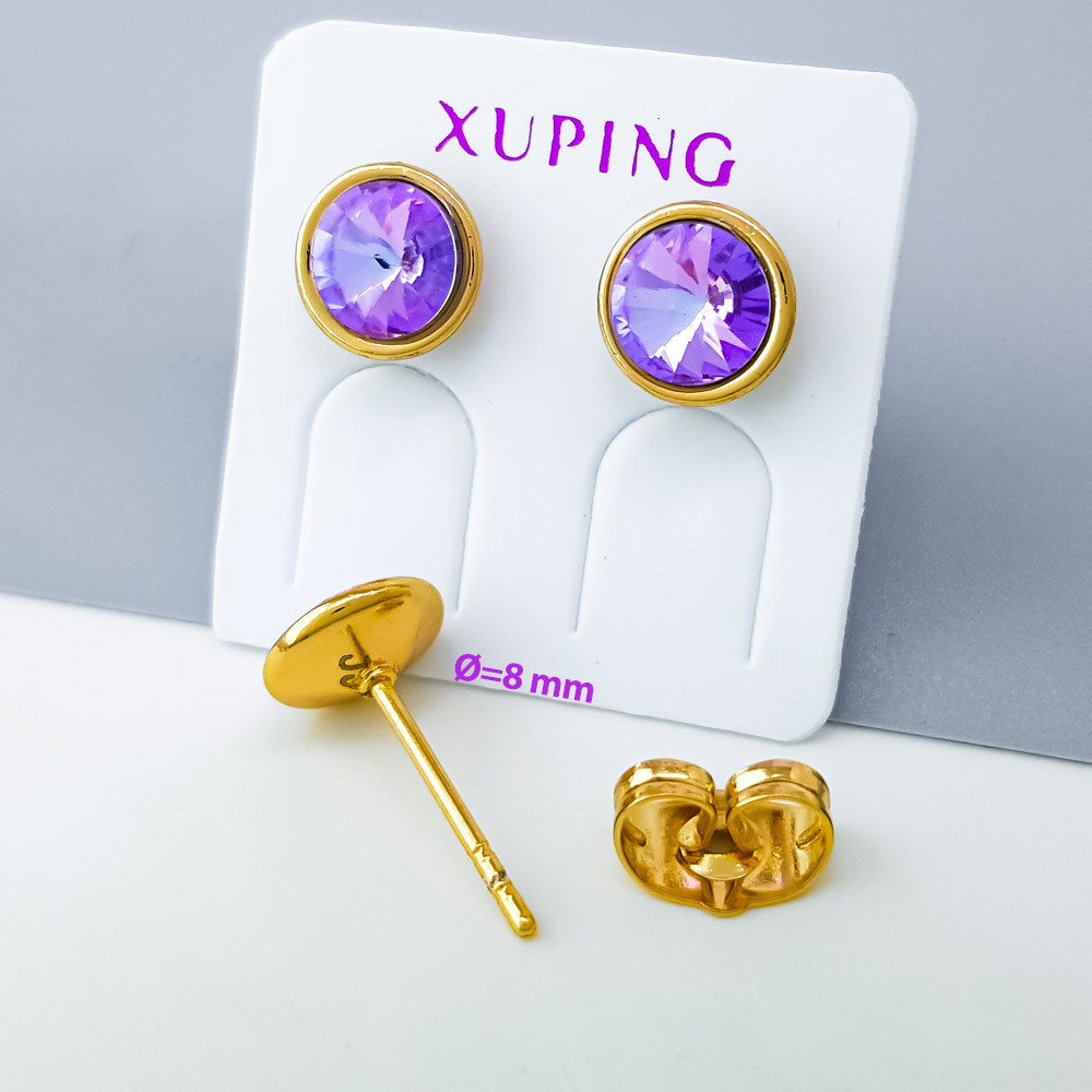 Сережки цвяшки, Фіолетовий Swarovski, Xuping позолота 18K, фото 1