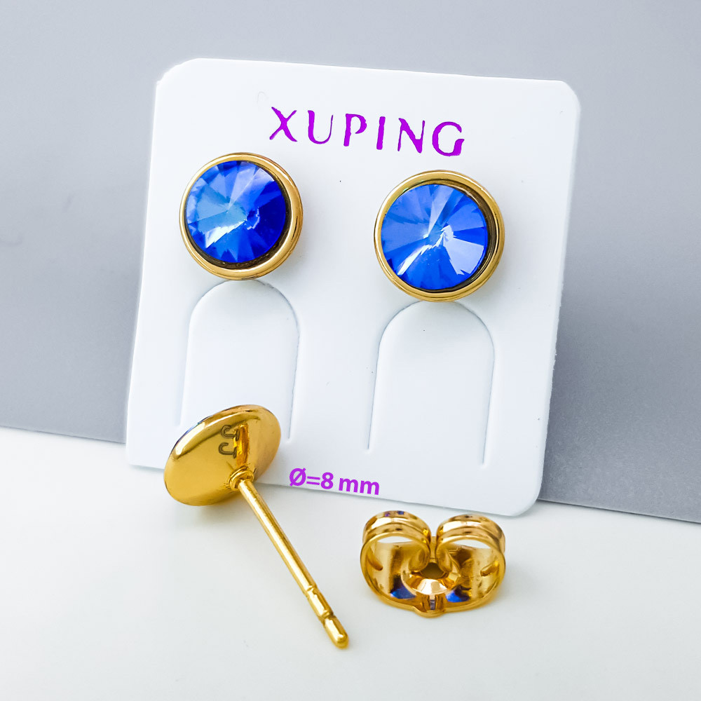 Сережки цвяшки, Синій Swarovski, Xuping позолота 18K, фото 1