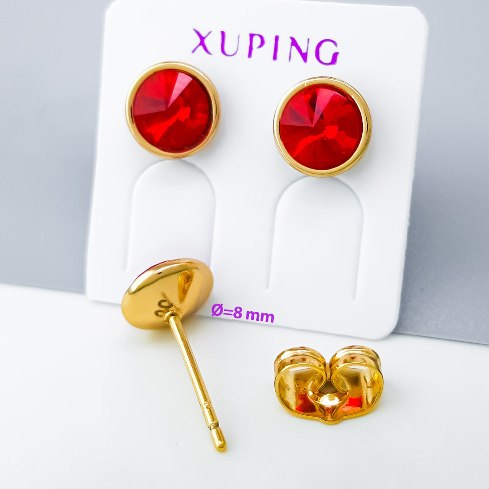 Сережки цвяшки, Червоний Swarovski, Xuping позолота 18K, фото 1