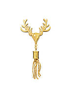 Декоративна брошка на сумку на вусиках Олень золотого кольору 130*60 мм