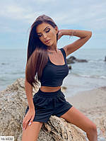 Спортивний костюм жіночий прогулянковий красивий модний майка-топ і короткі шорти в рубчик розмір 42-46