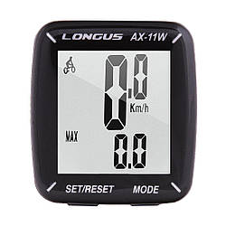 Велокомп`ютер Longus АХ-11W, 11 ф-цій, чорний
