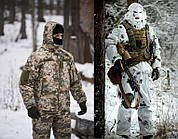 Зимовий костюм водовідштовхувальна софтшел Soft-Shell військова форма піксель ЗСУ + Маскувальний костюм зимовий, маскхалат білий -