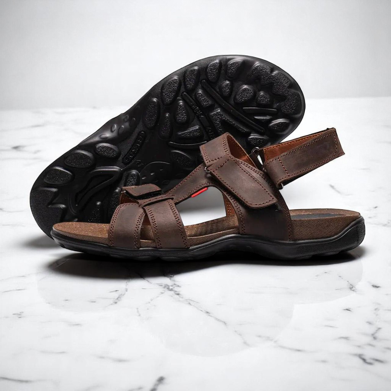 Чоловічі шкіряні сандалі (натуральна шкіра) коричневі босоніжки для чоловіків, розмір 40 41 42 43 44 45, фото 1