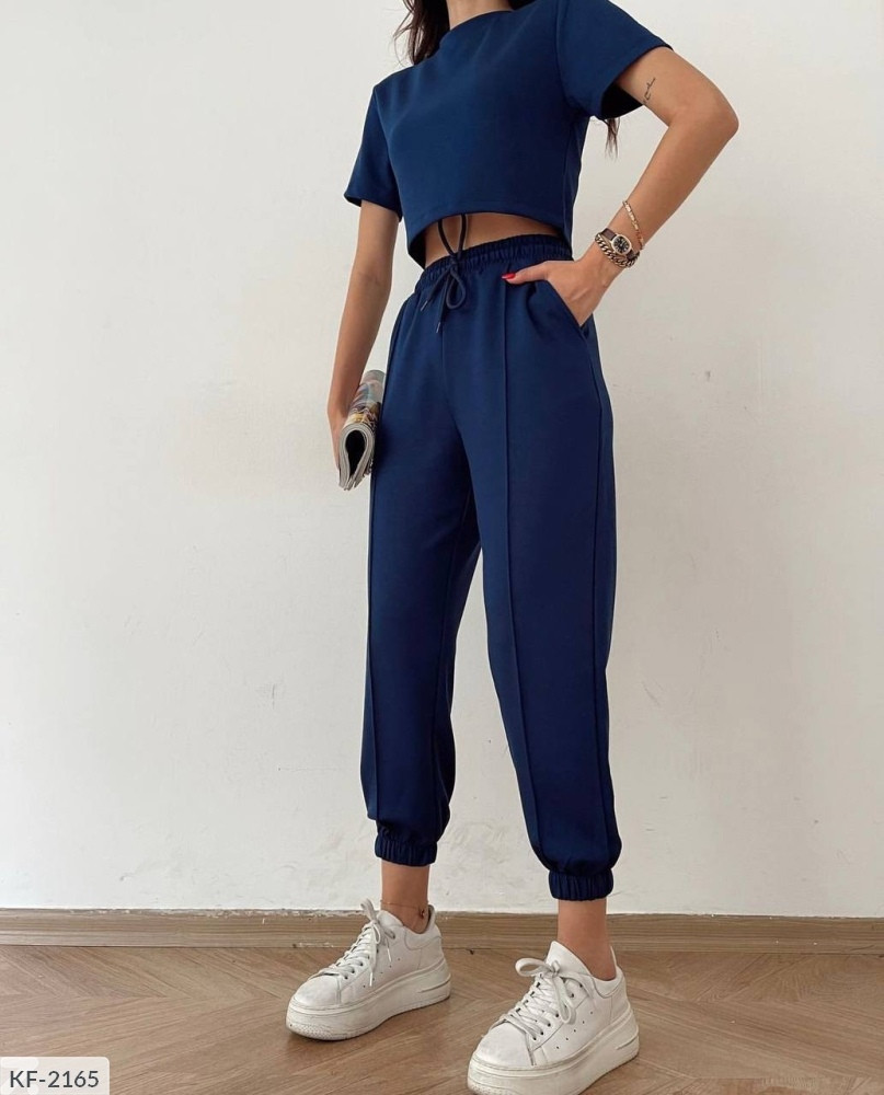 Спортивний костюм жіночий зручний на кожен день топ і штани джогери з двонитки весна-літоміря 42-46