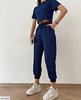 Спортивний костюм жіночий зручний на кожен день топ і штани джогери з двонитки весна-літоміря 42-46