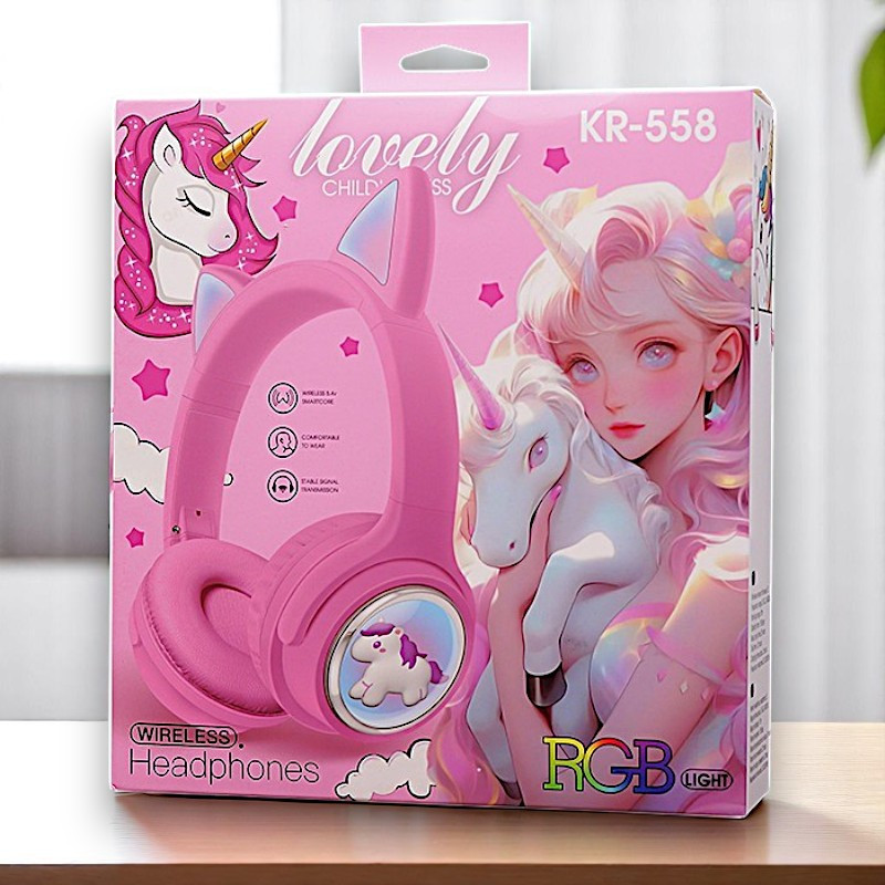 Бездротові дитячі навушники KR-558 RGB Unicorn з LED-підсвічуванням, Bluetooth, дитячі навушники єдиноріг