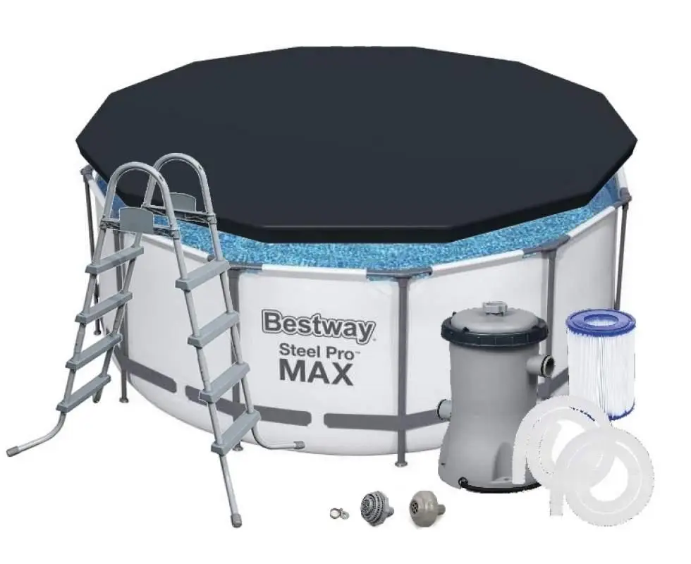 Каркасний басейн 366*122см, фільтр-насос 2006 л/год, сходи, тент, Bestway 56420, фото 1