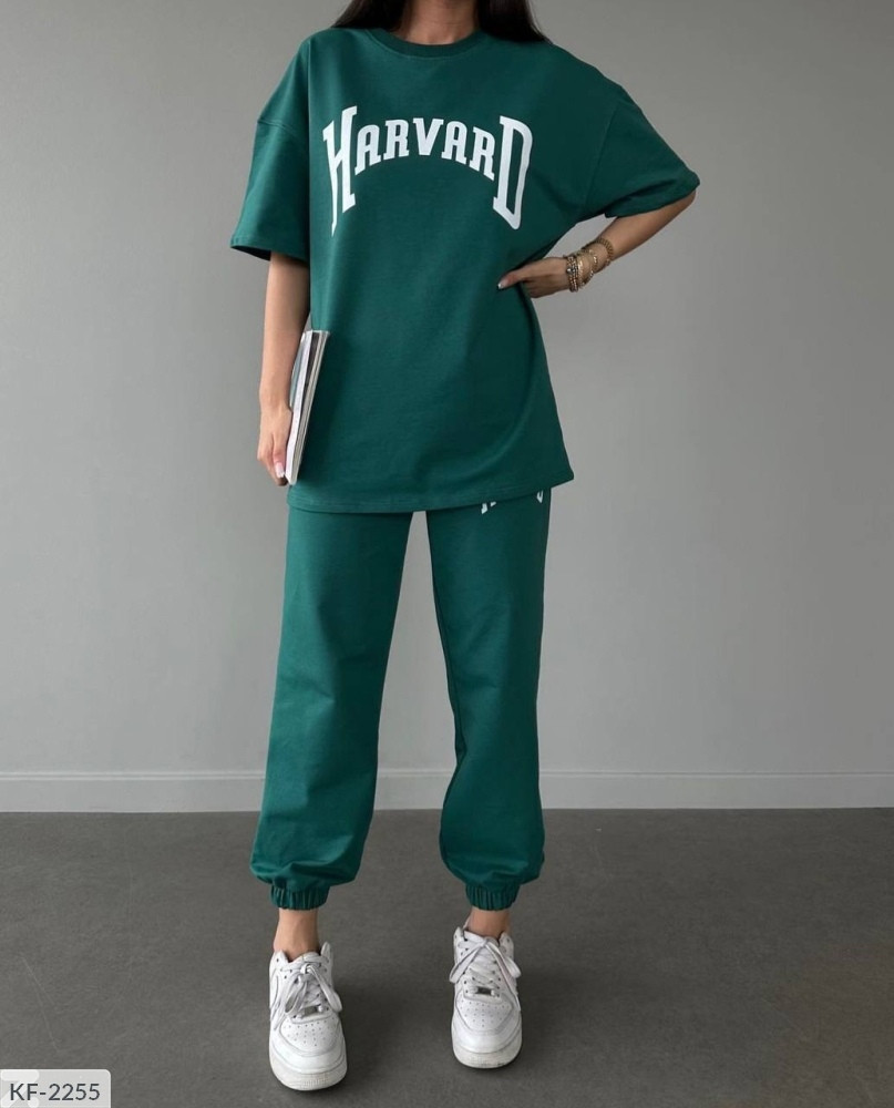 Прогулянковий костюм жіночий модний літній зручний повсякденний футболка та штани двонитка вільний крій