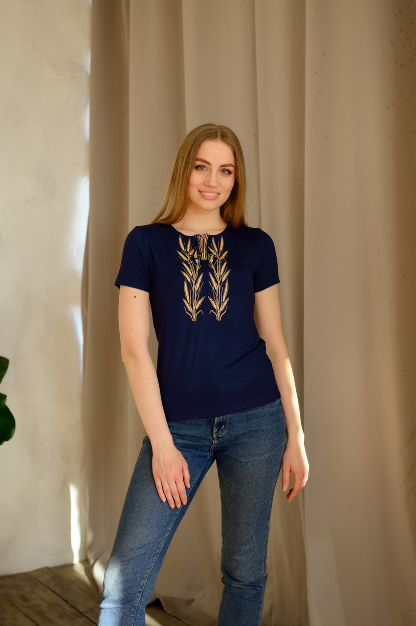 Жіноча вишита футболка Колоски, фото 1