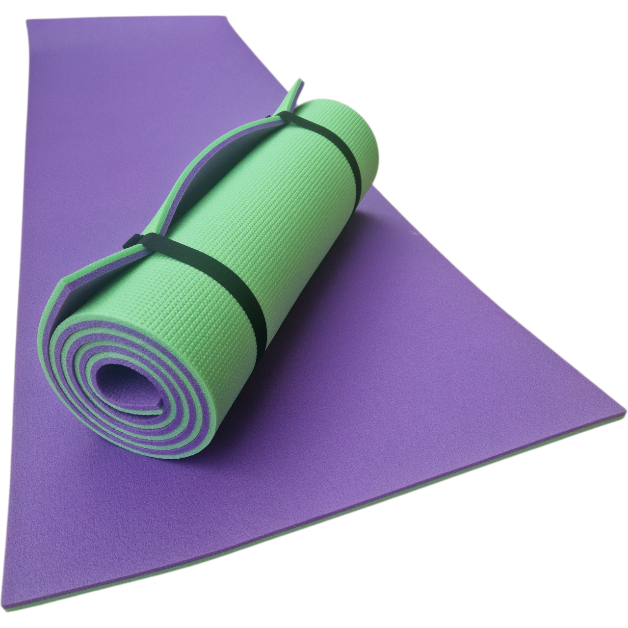 Каримат для йоги 1800×600×12 мм, "Карпати" двошаровий, зелений/фіолетовий