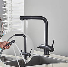 Змішувач для кухні з під'єднанням фільтрованої води з витяжною лійкою FUTURA 910RTY Чорний матовий