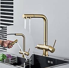 Змішувач з підключенням фільтрованої води з висувною лійкою FUTURA 132RTY Матовое золото