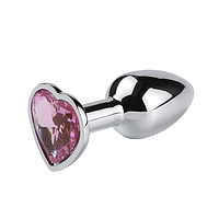 Металева анальна пробка з кристалом HEART, Pink, XXS