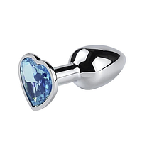 Металева анальна пробка з кристалом HEART, Blue, XXS