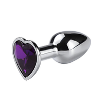 Металева анальна пробка з кристалом HEART, Purple, XS