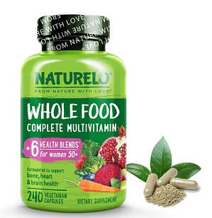 NATURELO Whole Food for Women 50+ Вітаміни для жінок 50+ із фруктів та овочів (без заліза), 120 капсул на 30 днів. До 08/2026