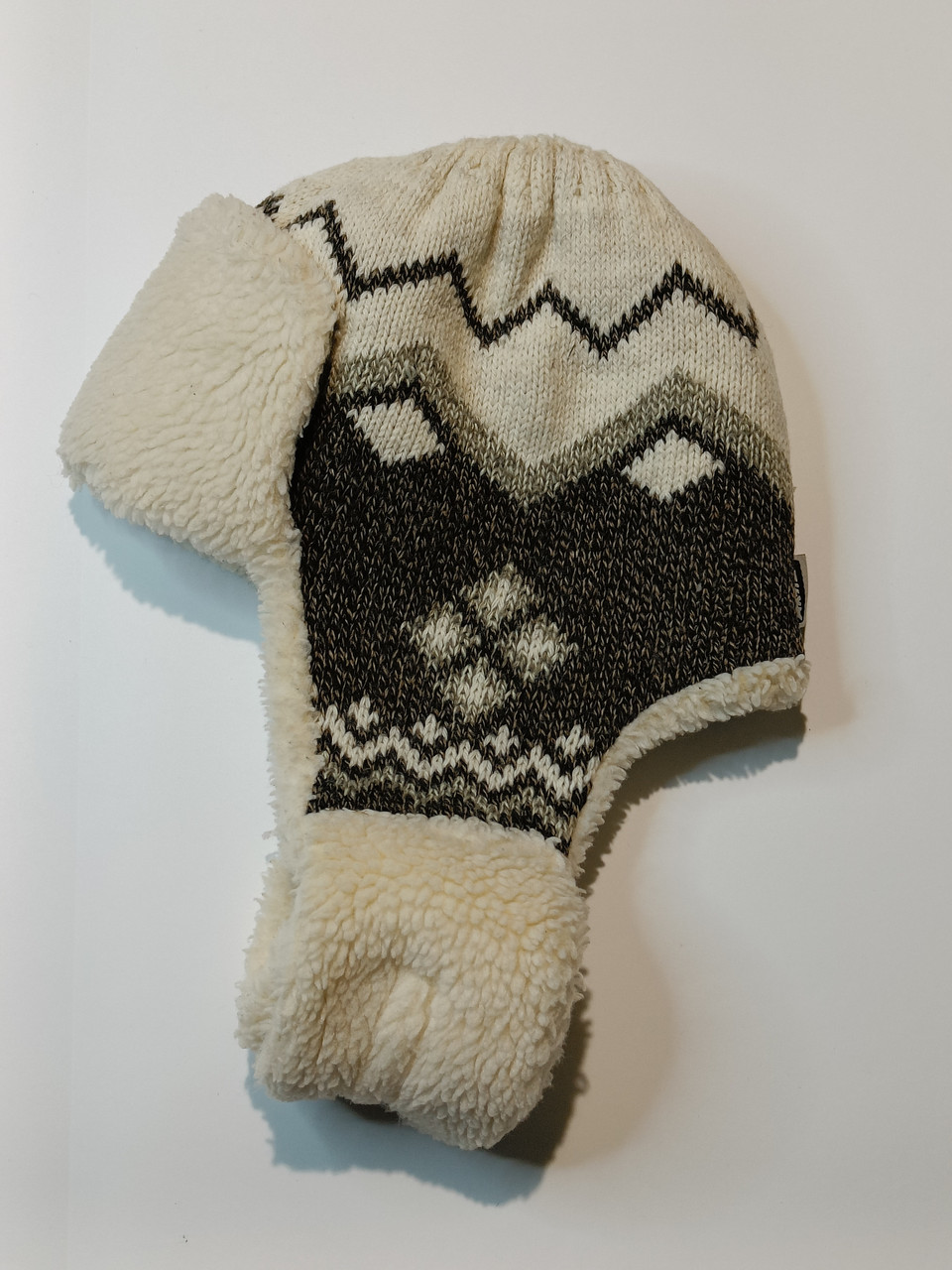Дитяча в'язана шапка-вушанка Akaz 52 см, зимова, сіро-біла, бомбер, пілот