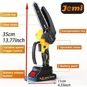 Садова акумуляторна пила Jemi ланцюгова міні пила для дачі 6 дюймів, фото 2