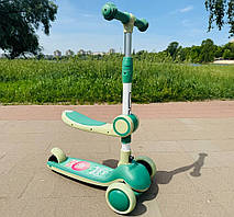 Самокат дитячий триколісний з сидінням для хлопчиків з підсвічуванням коліс деки та мелодіями Дитячі самокати