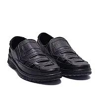 Чорні літні чоловічі туфлі з натуральної шкіри