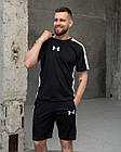 Чоловічий костюм Under Armour з лампасами Футболка + Шорти чорний Комплект Андер Армор на літо, фото 3