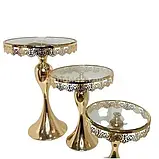 Набір підставок для десертів з кристалами золота 3 шт XPRO Cake plate 16412-4 (44508-_2118), фото 3