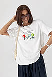 Футболка з в'язаними квітами — білий колір, S (є розміри), фото 5
