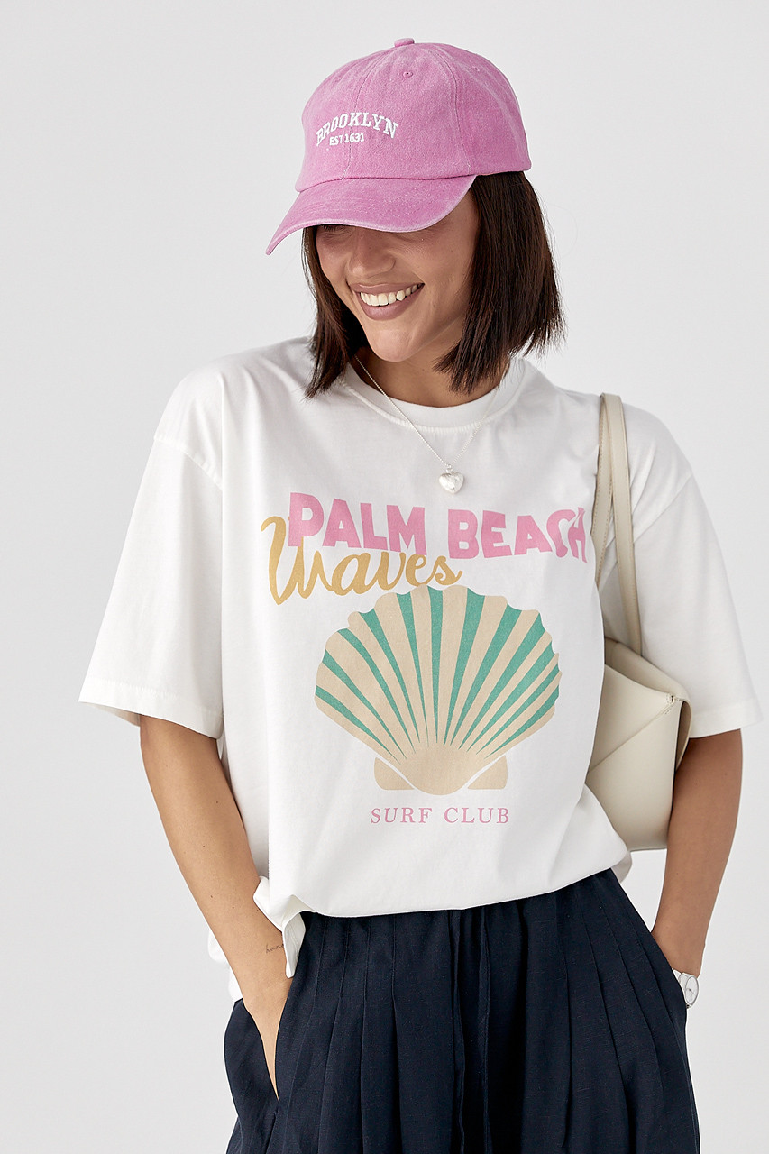 Футболка з принтом мушлі — білий колір, ONE SIZE (є розміри), фото 1